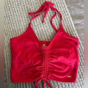 Hollister tie neck halter with front cinch crop top